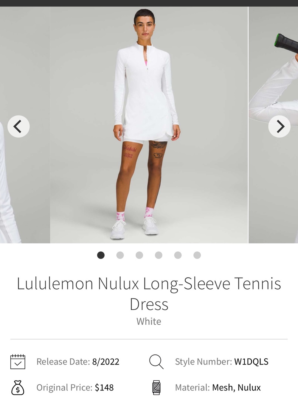 lululemon athletica White Nulux Long-Sleeve Tennis Dress